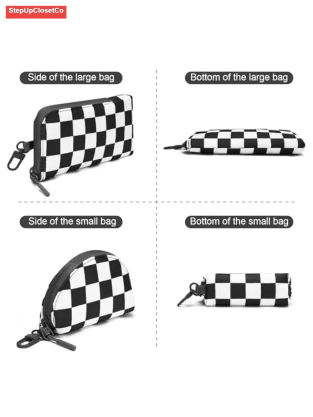 Checkered Dual Pouch Wristlet Wallet for Women, Nylon Zip Around Wallet with